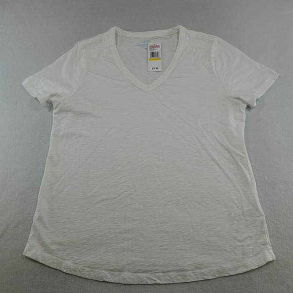 VINEYARD VINES Top Women's Medium White Classic V-Neck  Tee NWT Flaws - Picture 1 of 12